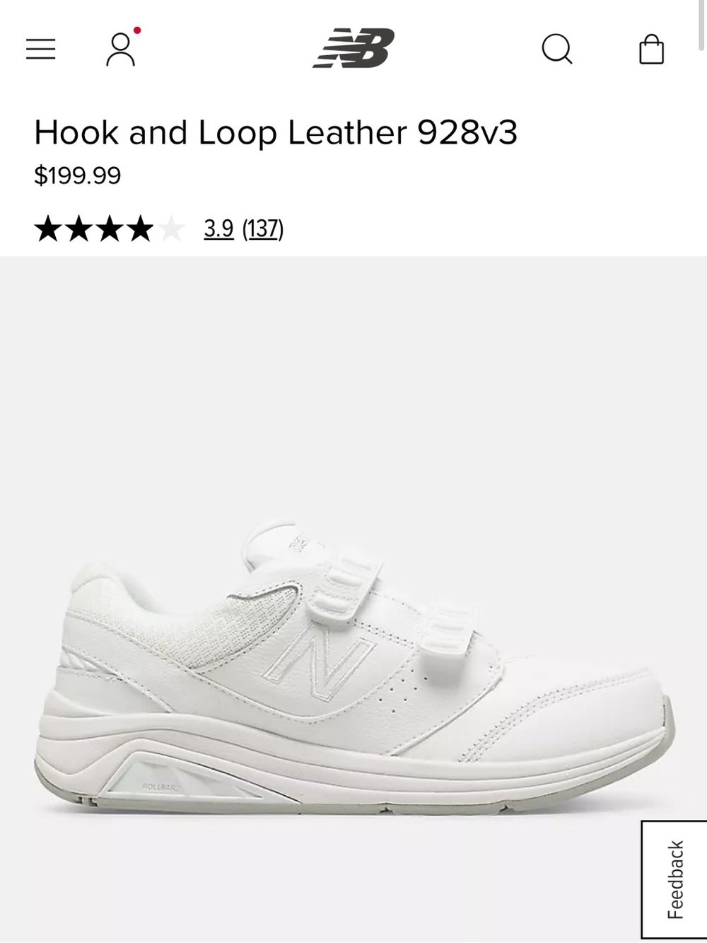 New Balance 928v3 Hook and Loop Leather White Shoes